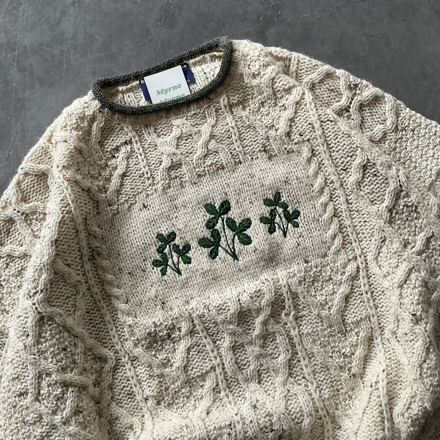 Vintage Aran Shamrock Geansaí Size XXL