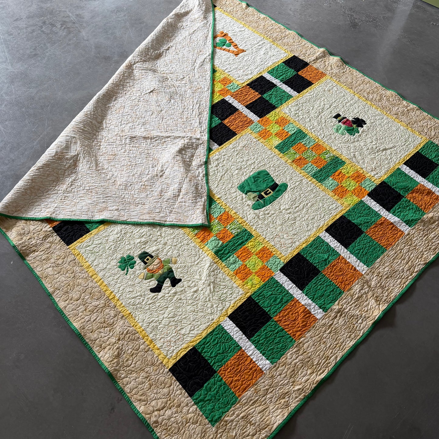 Antique Large Handmade Irish Quilt 230x195cm