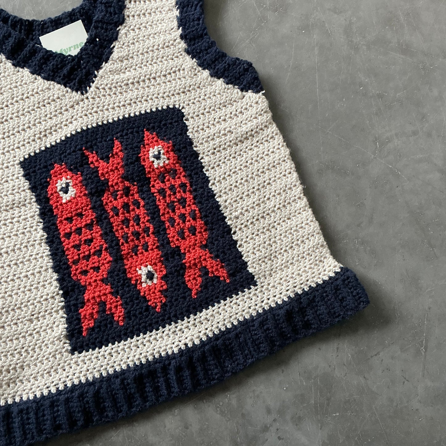 Hand Knitted Fish Vest Size Small