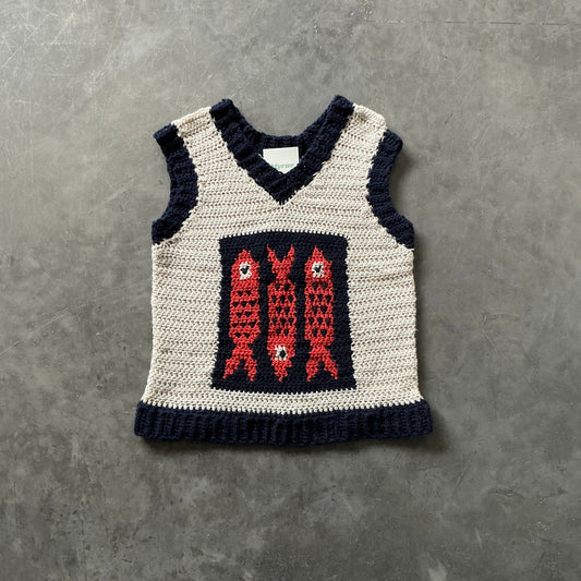 Hand Knitted Fish Vest Size Small