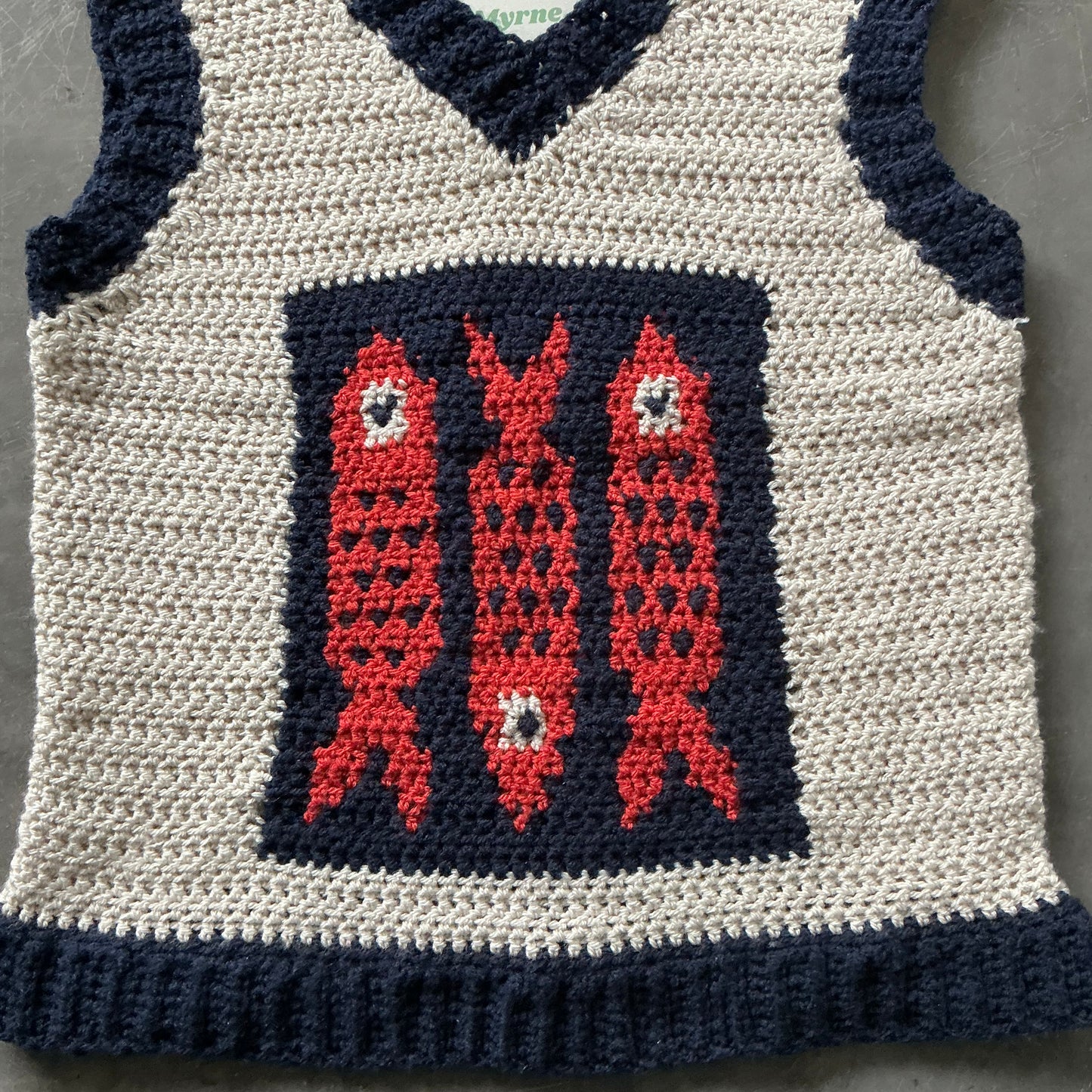 Hand Knitted Fish Vest Size Small