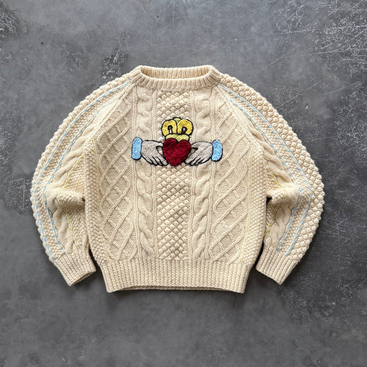 Hand Embroidered Claddagh Wool Geansaí Size Small