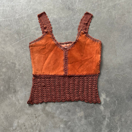 Vintage Suede Crochet Top Size XL