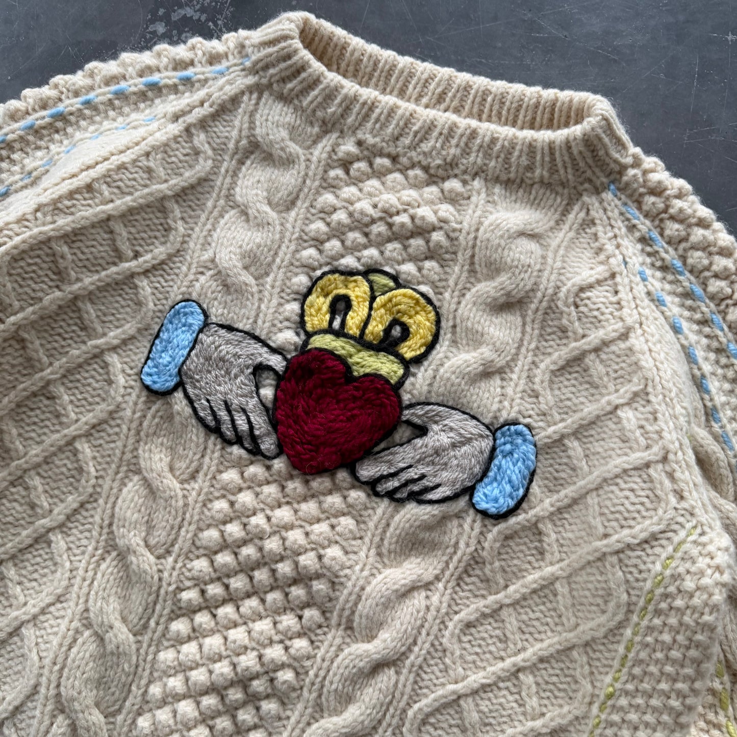 Hand Embroidered Claddagh Wool Geansaí Size Small