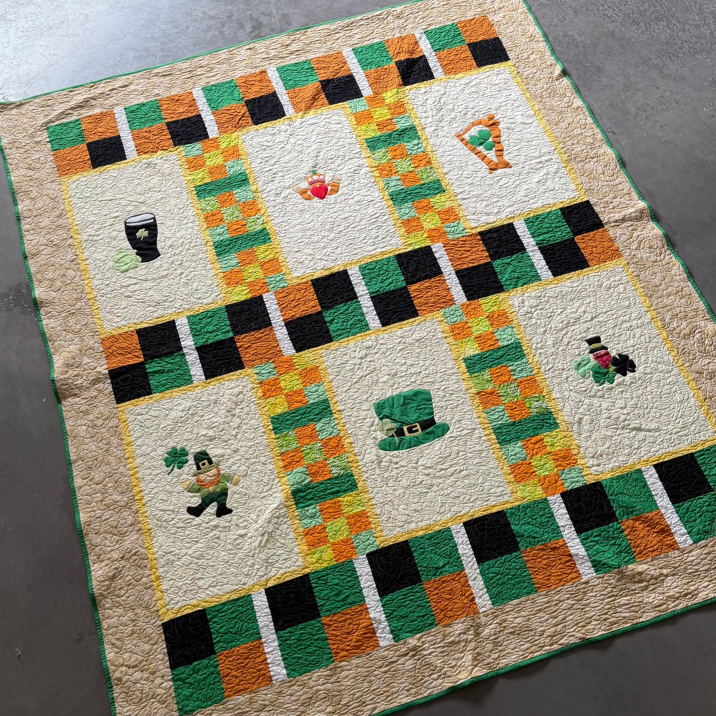 Antique Large Handmade Irish Quilt 230x195cm