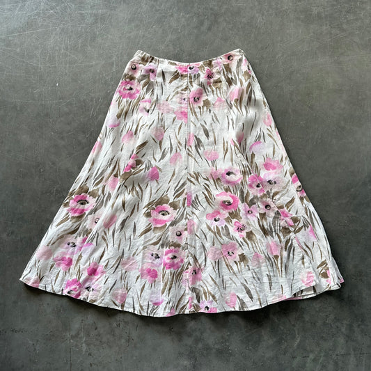 Vintage Floral Linen Skirt UK 10