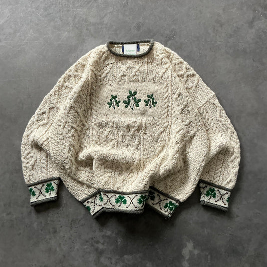 Vintage Aran Shamrock Geansaí Size XXL