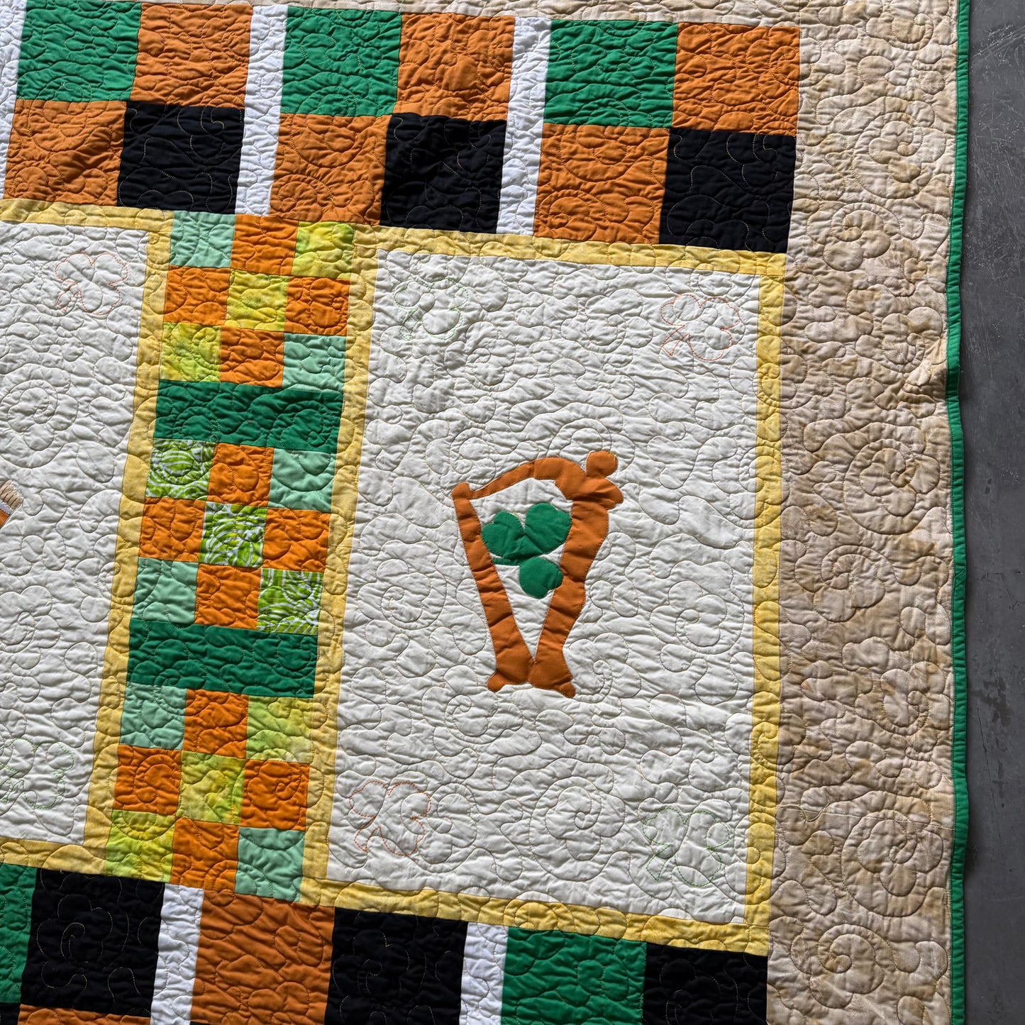 Antique Large Handmade Irish Quilt 230x195cm