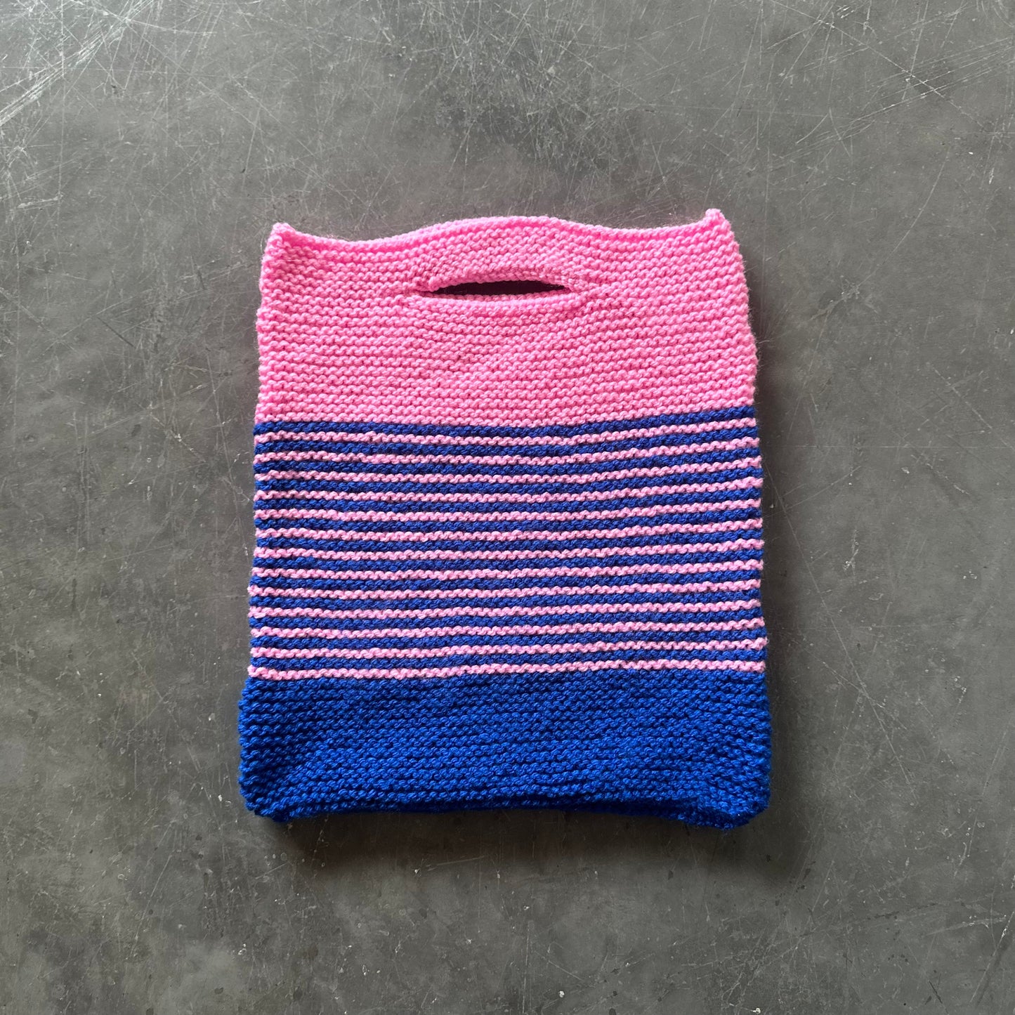 Hand Knitted Blue & Pink Tote