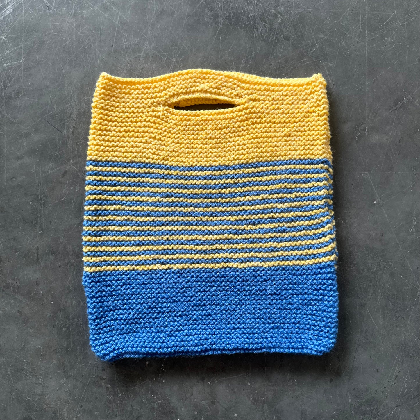 Hand Knitted Blue & Yellow Tote