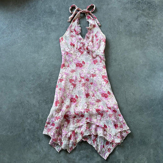 Vintage Floral Halter Neck Dress UK 12