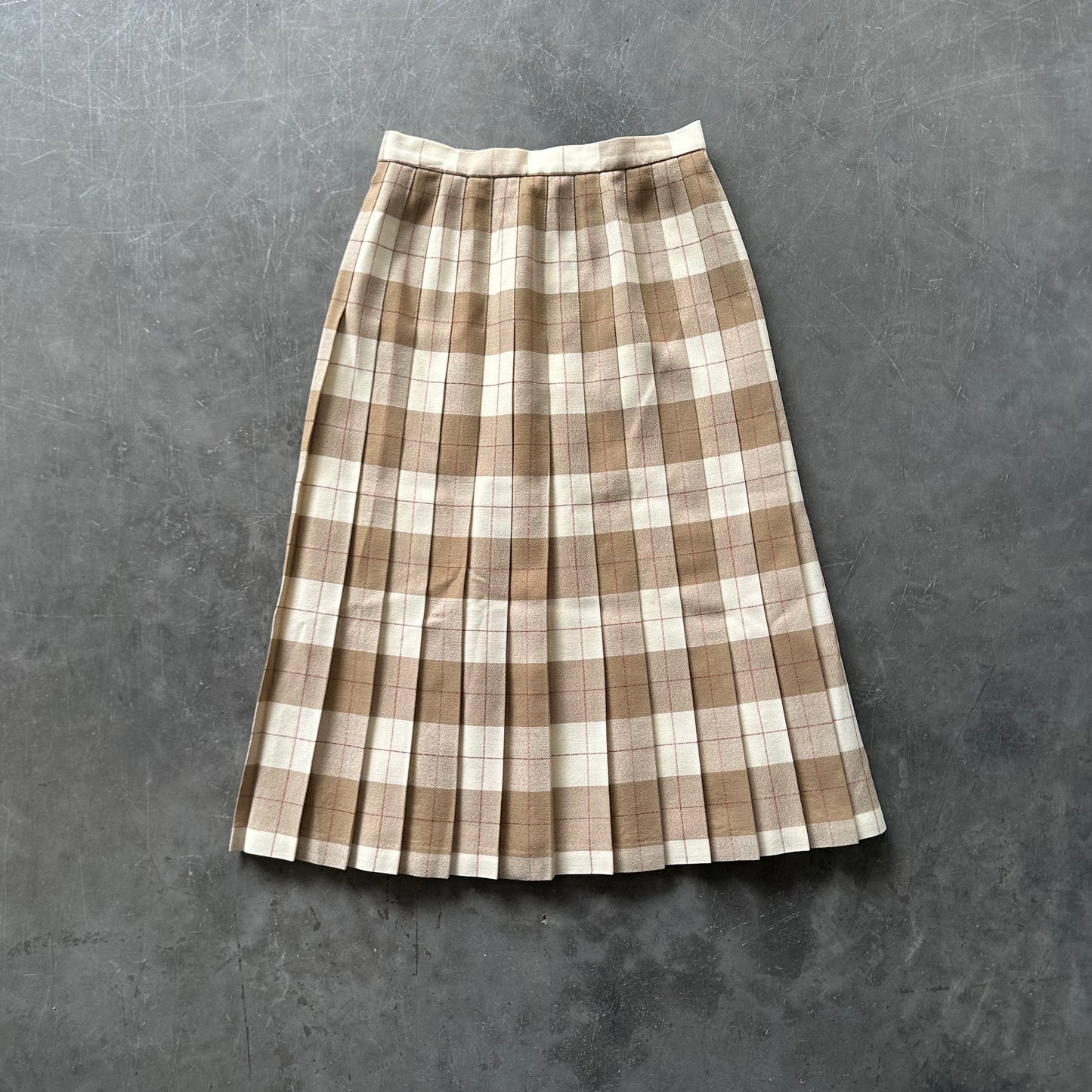 Vintage Plaid Pleat Midi Skirt UK 8