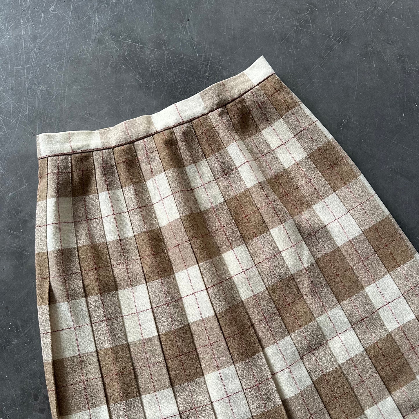 Vintage Plaid Pleat Midi Skirt UK 8