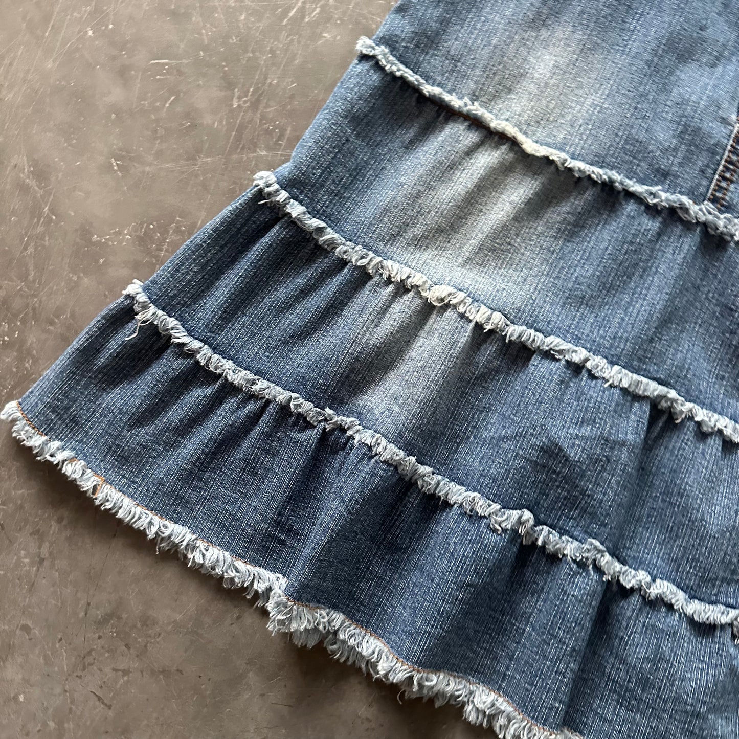 Vintage Denim Frill Midi Skirt UK 6