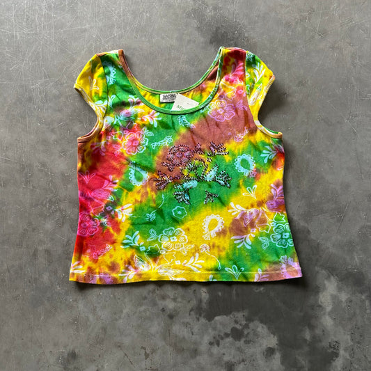 Vintage Floral Tie Dye Top Size XL